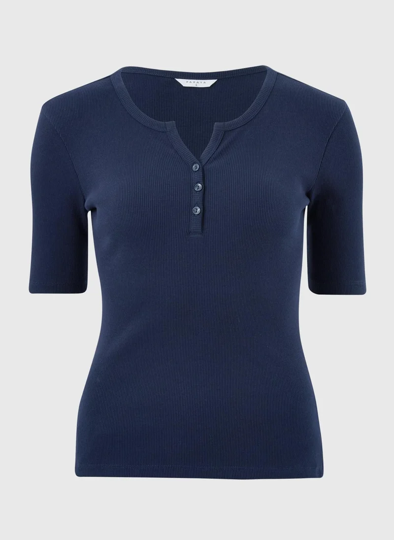ماتلان Navy Short Sleeve Henley T-Shirt